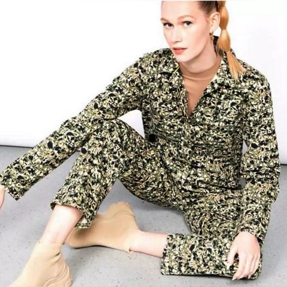 BP + Wildfang Green Camo Print Long Sleeve Canvas Jumpsuit 2 % Spandex Size S